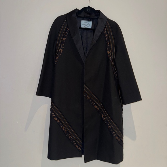 PRADA brocade trimmed buttonless car coat - Picture 1 of 10